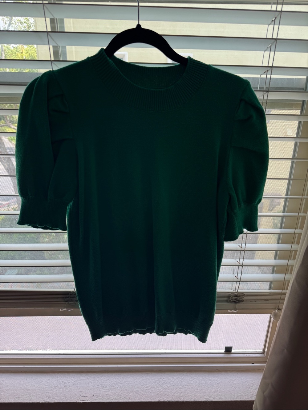 Women's Emerald Green Puff Sleeve Knit Top